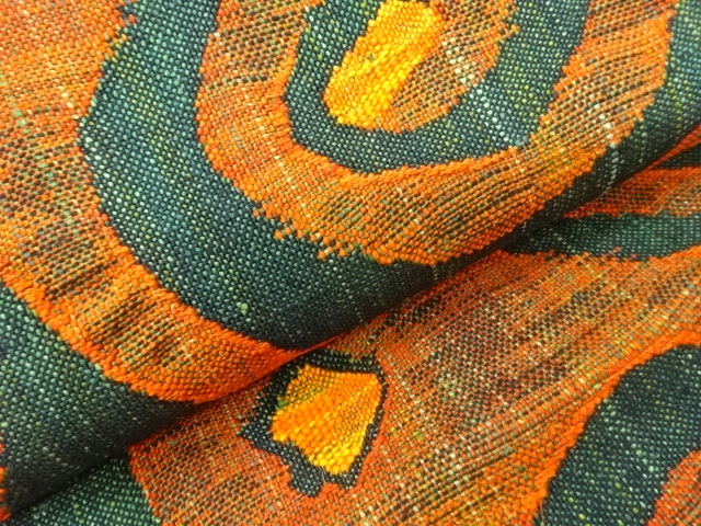  手織り真綿紬抽象模様織出し名古屋帯